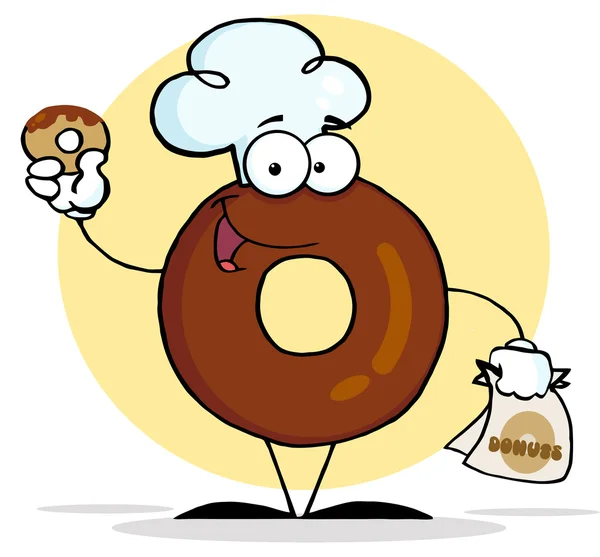 Donut amigável personagem dos desenhos animados segurando um donut — Fotografia de Stock