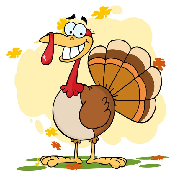 Thanksgiving Turkije Vogel Lachend Met Herfst Bladeren — Stockfoto