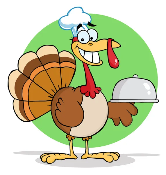 Ação Graças Turkey Bird Chef Segurando Uma Bandeja — Fotografia de Stock