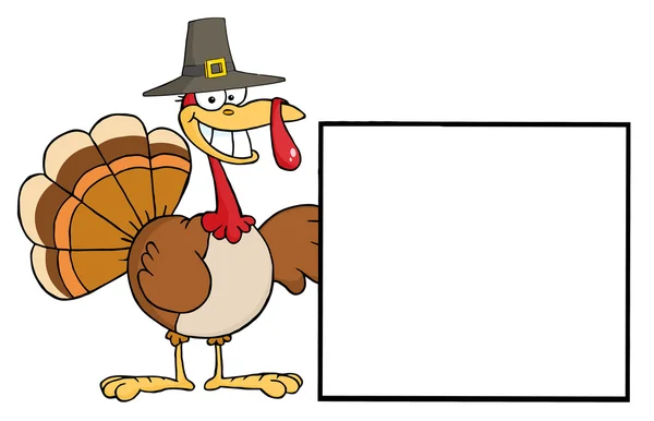 Happy Thanksgiving Pilgrim Turkiet Fågel Med Ett Tomt Tecken — Stockfoto