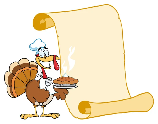 感恩节快乐土耳其鸟空白菜单滚动握着一个馅饼 — 图库照片
