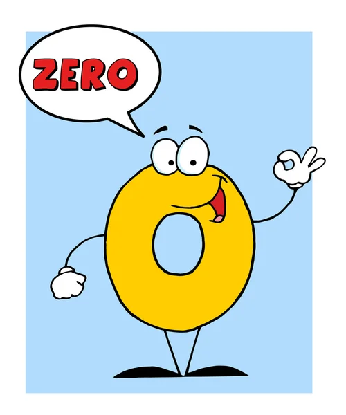Caráter Número Zero Com Balão Palavras Sobre Azul — Fotografia de Stock