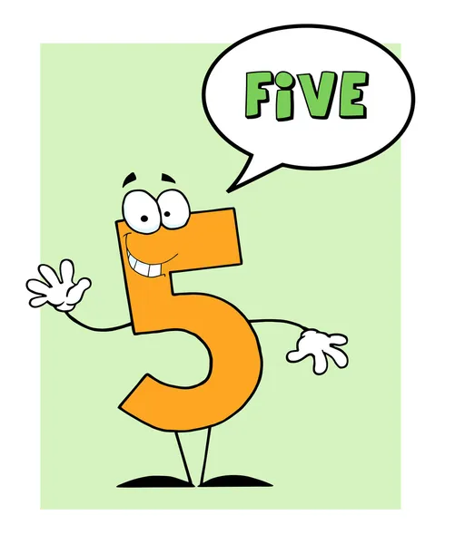 Numero Cinque Personaggio Con Una Parola Palloncino Sopra Verde — Foto Stock