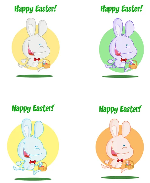 Kolaż Kolorowy Królików Szczęśliwy Życzenia Wielkanocne — Zdjęcie stockowe