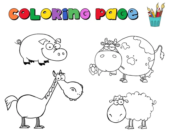 Digital Collage Farm Animal Coloring Page Outlines — Stock Photo, Image