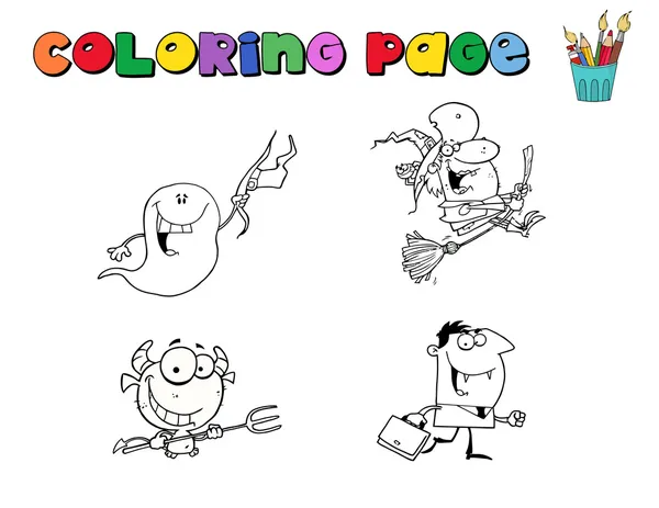 Digital Collage Halloween Character Coloring Page Outlines — Stock Photo, Image