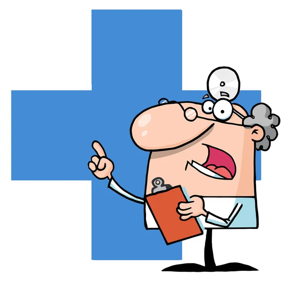 Doctor Speaking Over A Blue Cross — Stock Photo, Image