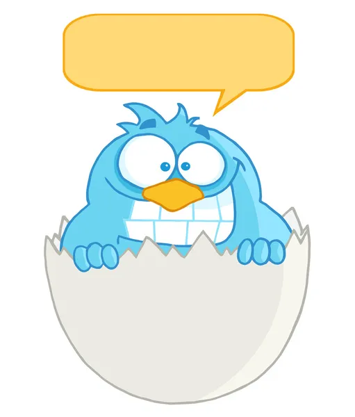 Pássaro azul no ovo com bolha de fala — Fotografia de Stock