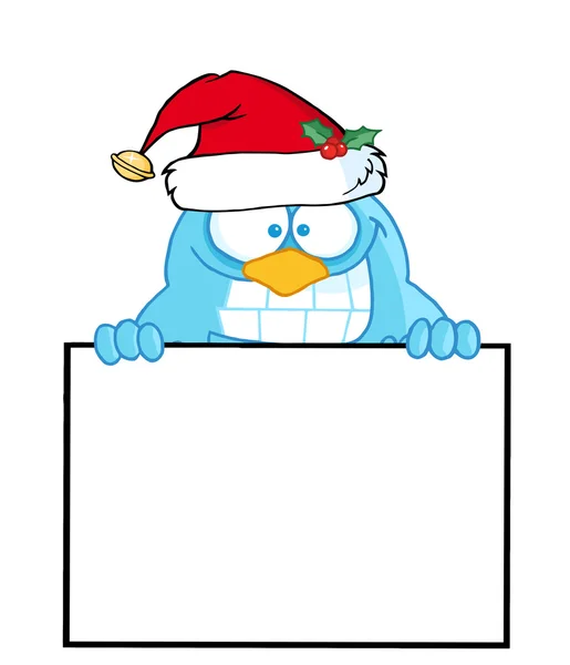 Pássaro de Natal azul sobre um sinal em branco — Fotografia de Stock