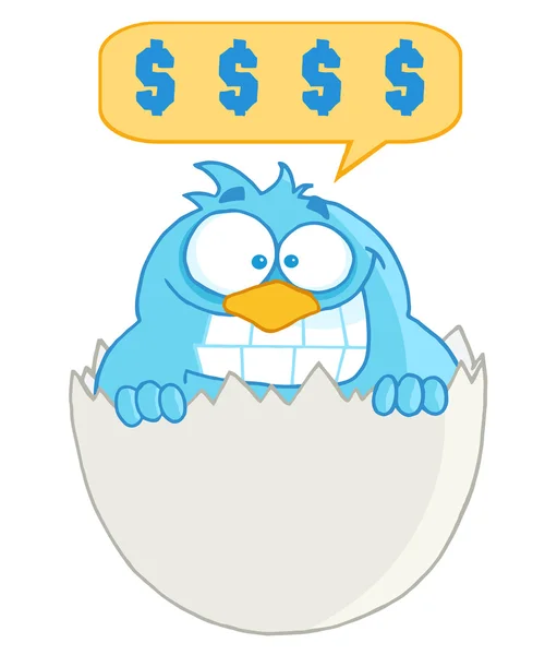 Blauer Vogel Einer Eierschale Mit Einem Dollar Wort Ballon — Stockfoto