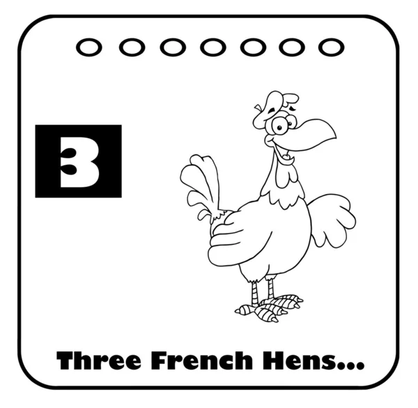 Schwarz Weiße Französische Henne Mit Text Und Nummer Drei — Stockfoto
