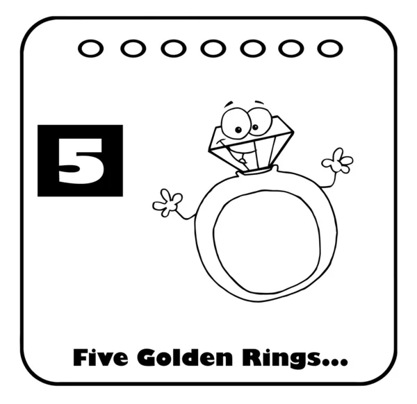 Black White Diamond Ring Christmas Calendar Text Number Five — Stock Photo, Image