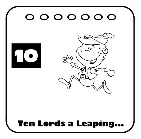Black White Lord Leaping Christmas Calendar Text Number Ten — Stock Photo, Image