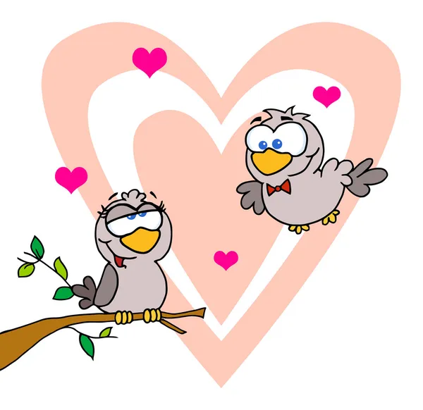 Two Turtle Doves Branch Front Big Heart — Stock Photo, Image