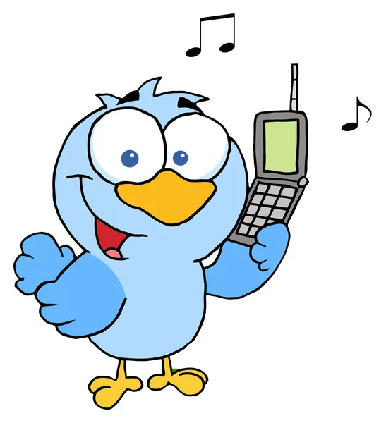 Blauwe Vogel Met Mobiele Telefoon — Stockfoto