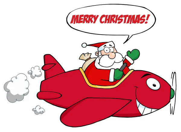 Santa Flying Red Christmas Plane Speech Bubble — Stock Photo, Image