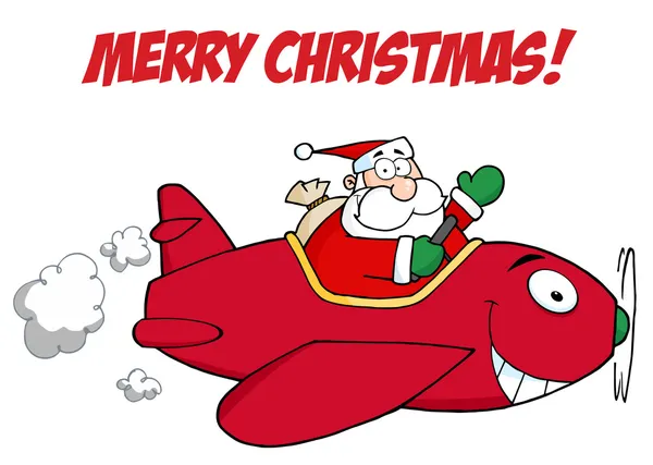 飞行和圣诞老人的问候节日快乐 — 图库照片