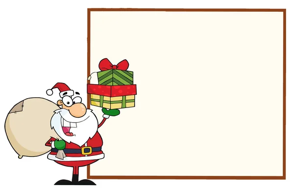 Fröhlicher Weihnachtsmann Mit Einem Sack Über Der Schulter Und Geschenken — Stockfoto