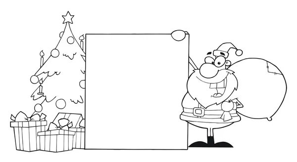 大纲提出一个空白的标志与圣诞树圣诞老人 — 图库照片
