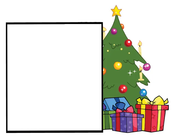Leeres Schild Weihnachtsbaum Mit Geschenken — Stockfoto