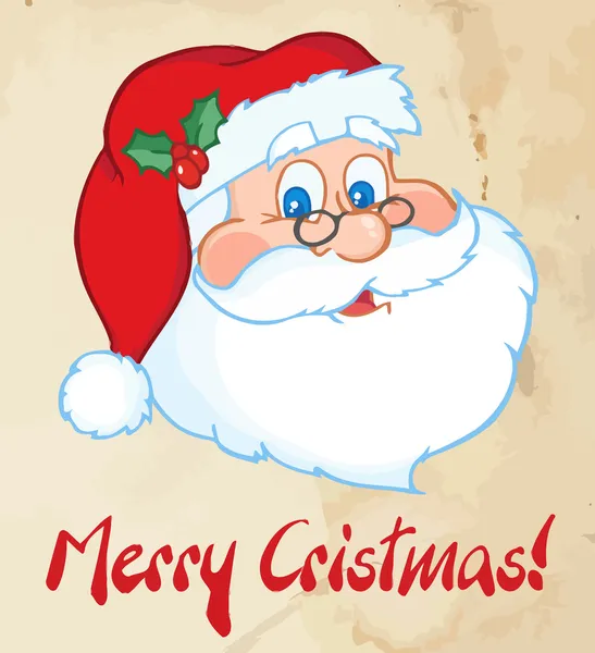 Santa ansikte med god jul text över grunge — Stockfoto