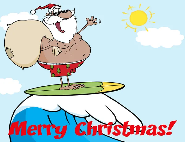 Wesołe Życzenia bożonarodzeniowe z african american santa surfingu — Zdjęcie stockowe