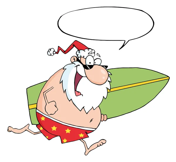 快乐的圣诞老人与冲浪板运行 — 图库照片