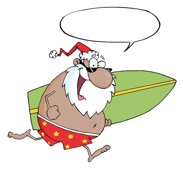 Afro Amerikaanse Santa Uitgevoerd Met Een Surfplank Met Tekstballon — Stockfoto