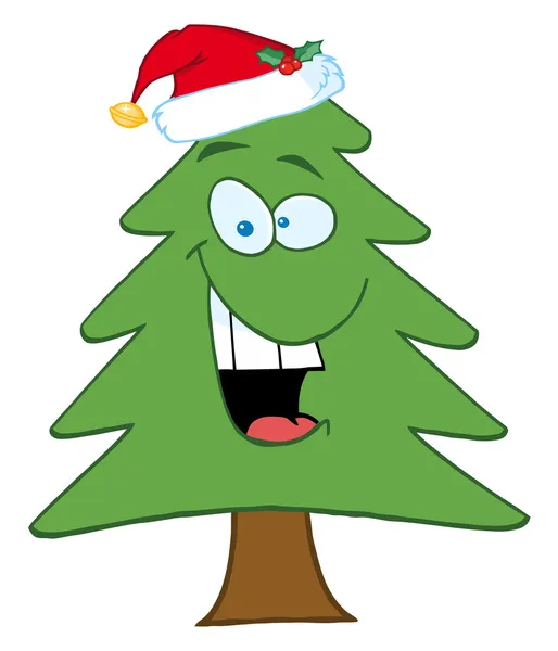 Árbol Navidad Dibujos Animados Con Sombrero Santa — Foto de Stock
