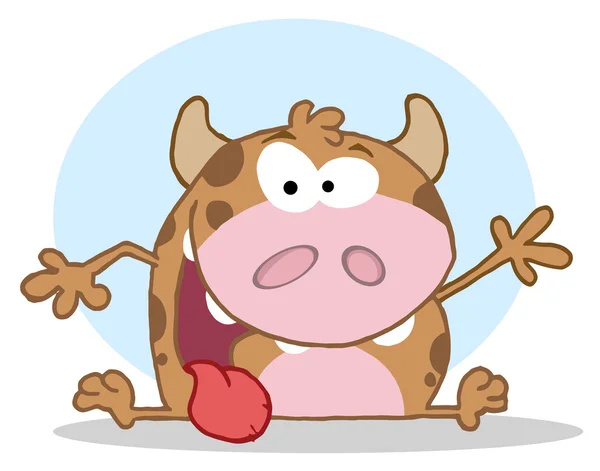 Lyckliga Kalv Seriefiguren Vifta Med Hälsning — Stockfoto
