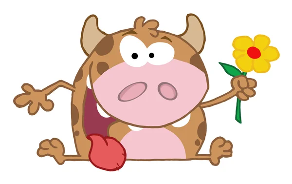 Happy Calf Cartoon Character Flower — Stock Photo, Image