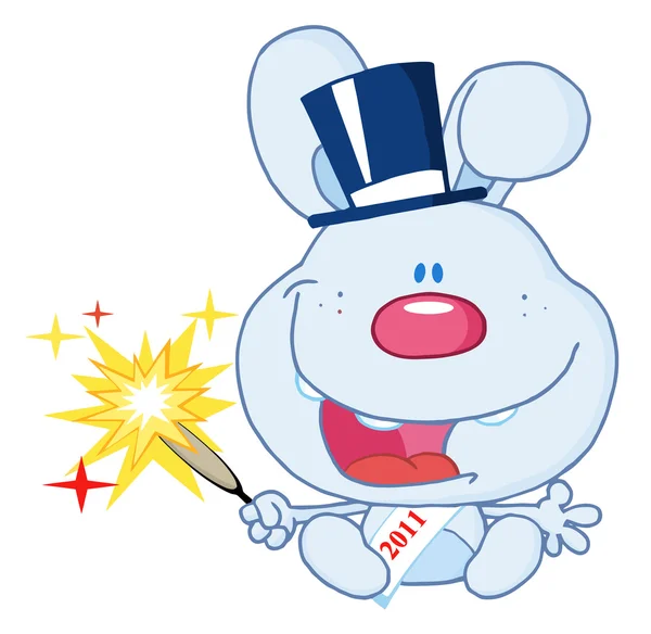 Neues Blaues Jahr Baby Kaninchen Zeichentrickfigur — Stockfoto