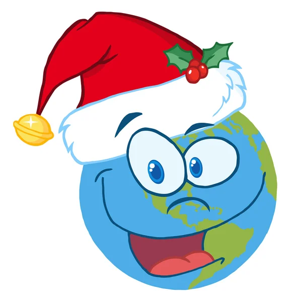 圣诞帽的一个地球的卡通人物 — 图库照片