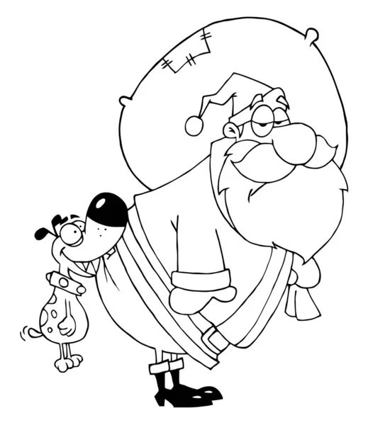 Outlined Dog Biting Santas Butt — Stock Photo, Image