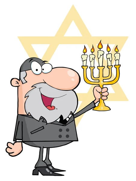 Rabino Homem Segurando Menorah Com Estrela David — Fotografia de Stock