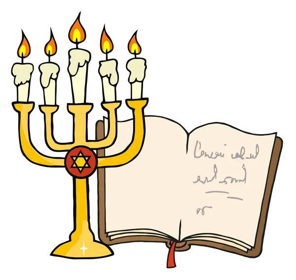 Altın menorah ve kitap — Stok fotoğraf