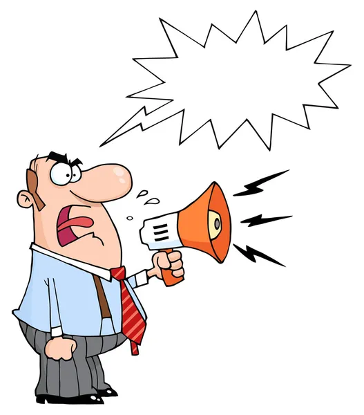 stock image Caucasian Businessman Yelling Through A Megaphone With A Speech Balloon