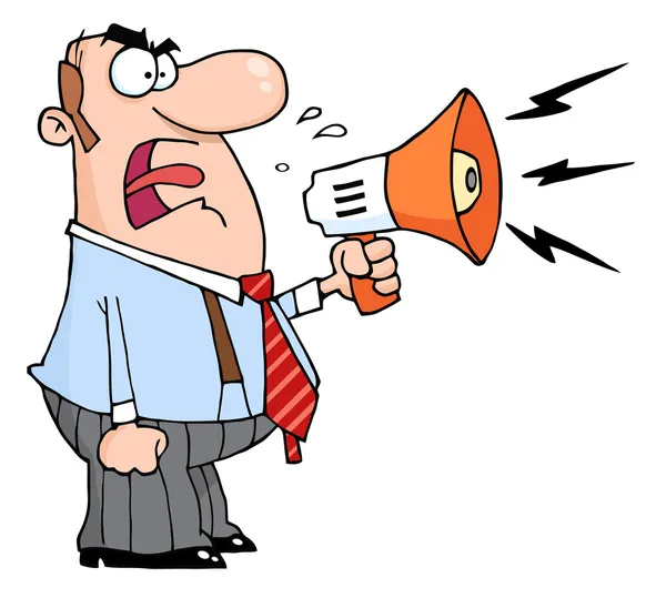 Angry Boss Man Screaming Into Megaphone — Stock Photo, Image