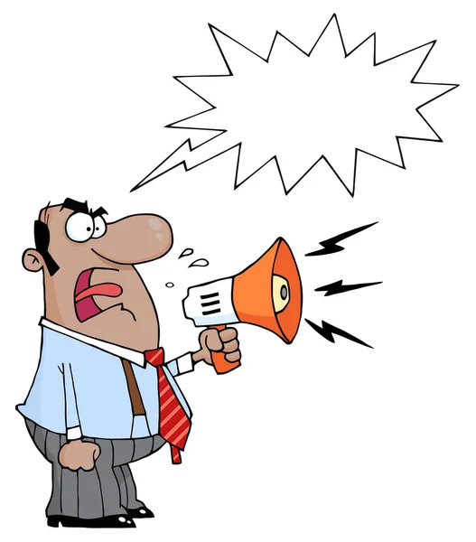 Angry African American Boss Man Screaming Megaphone Word Balloon — Stock Photo, Image