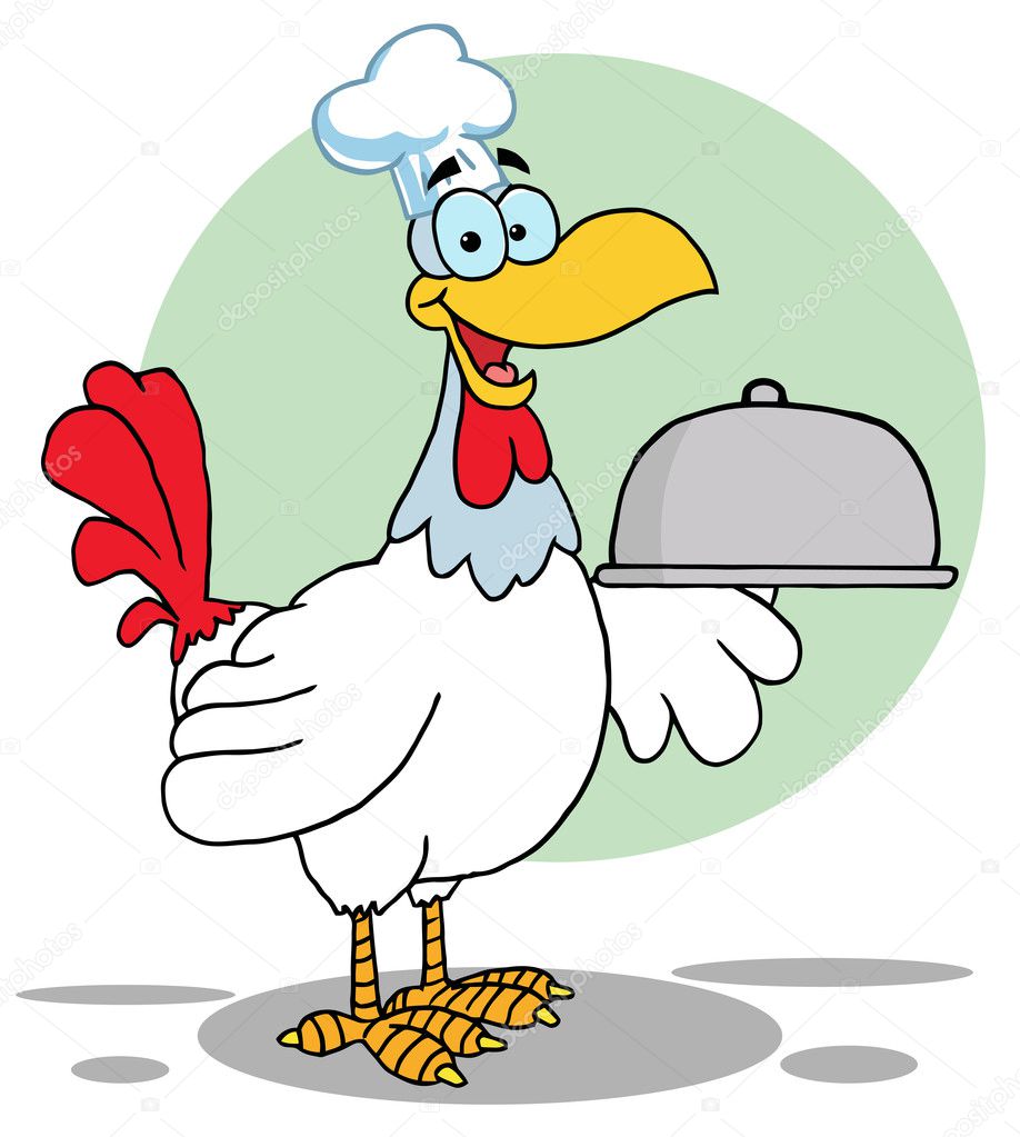 Rooster Bird Chef Serving A Platter