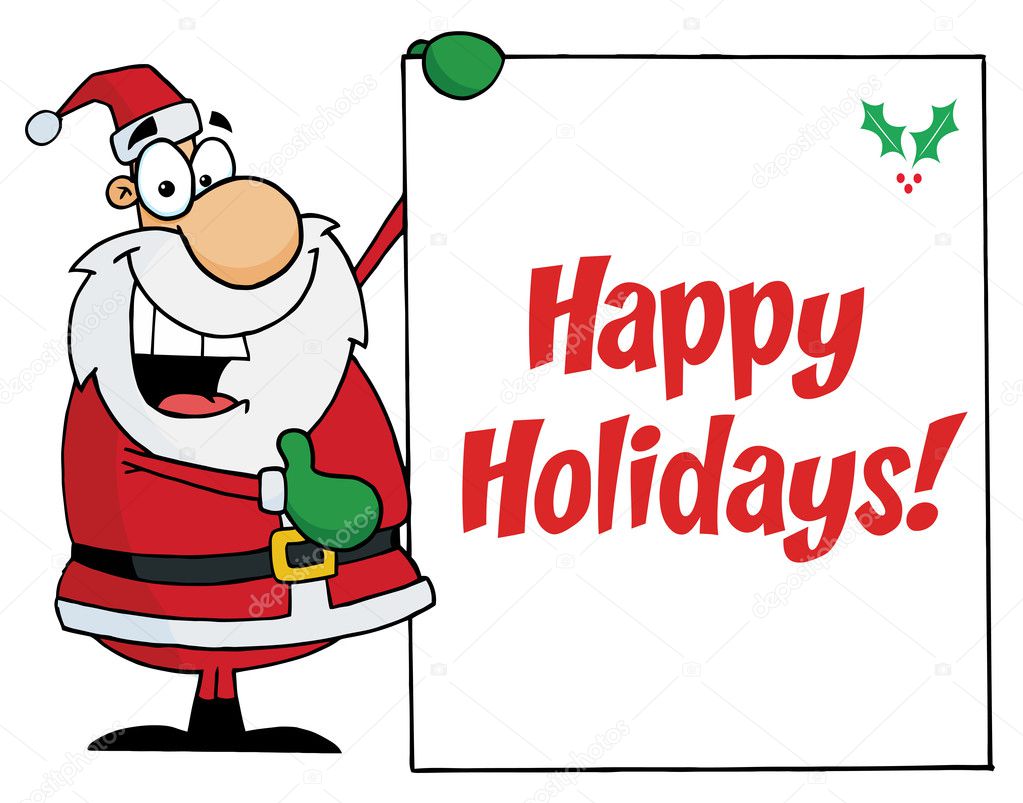 Happy Holidays Greeting With Santa Presenting A Sign — Stock Photo ...