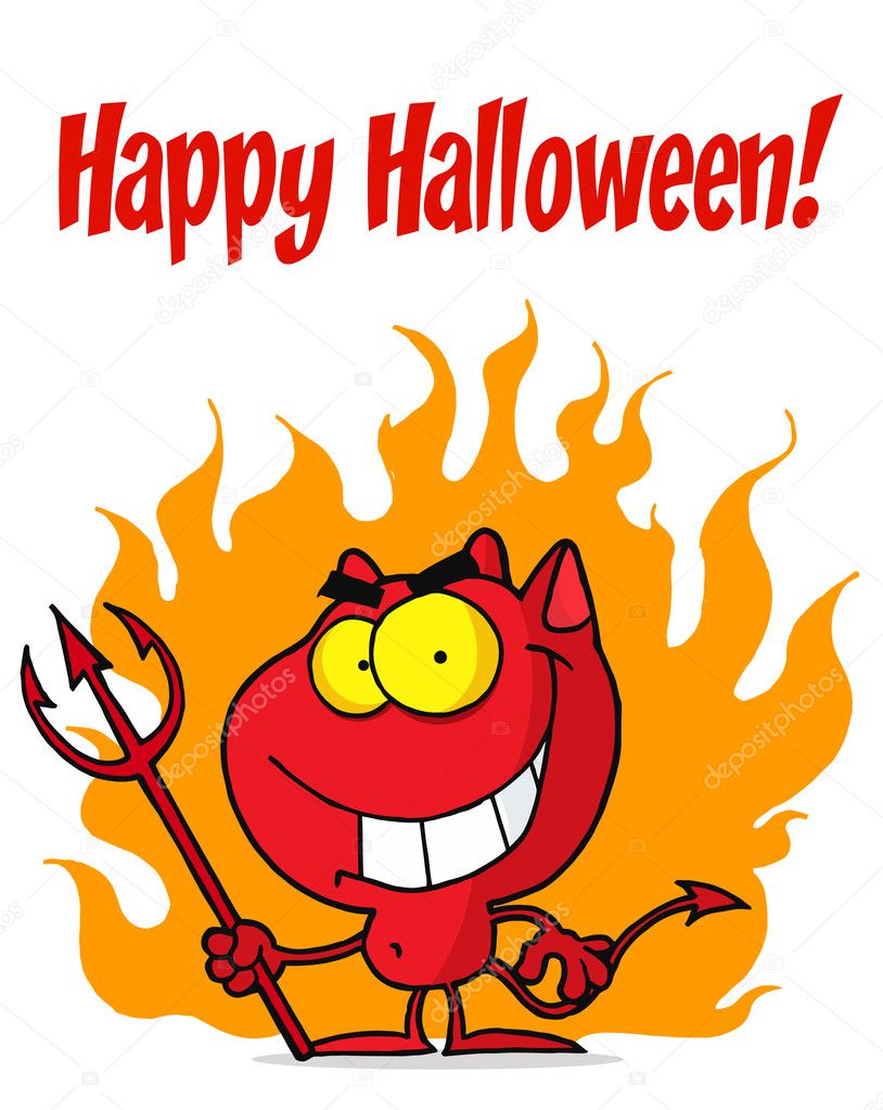 Happy Halloween Greeting Over A Devil