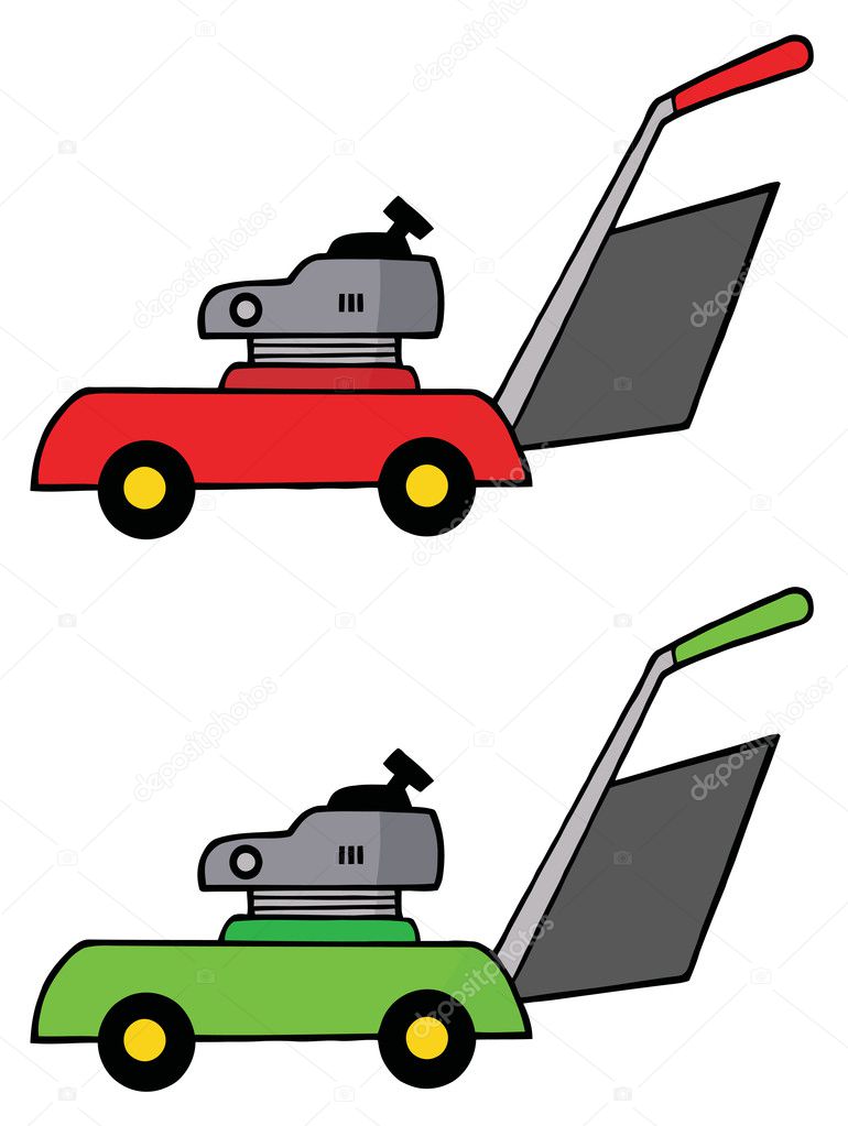 Digital Collage Of Red And Green Lawn Mowers