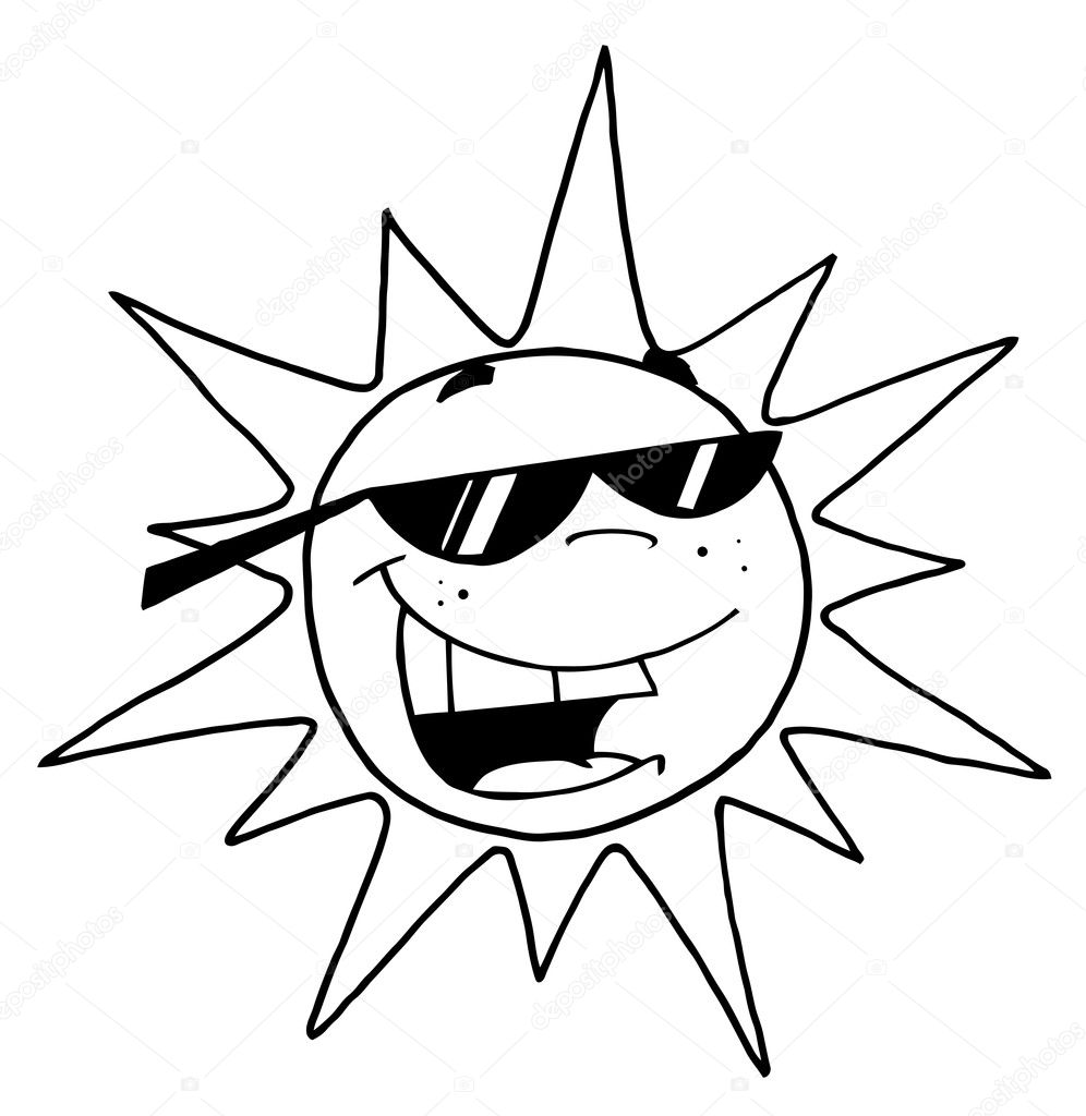 Cool sun drawing Outline Of A Cool Sun Character — Stock Photo