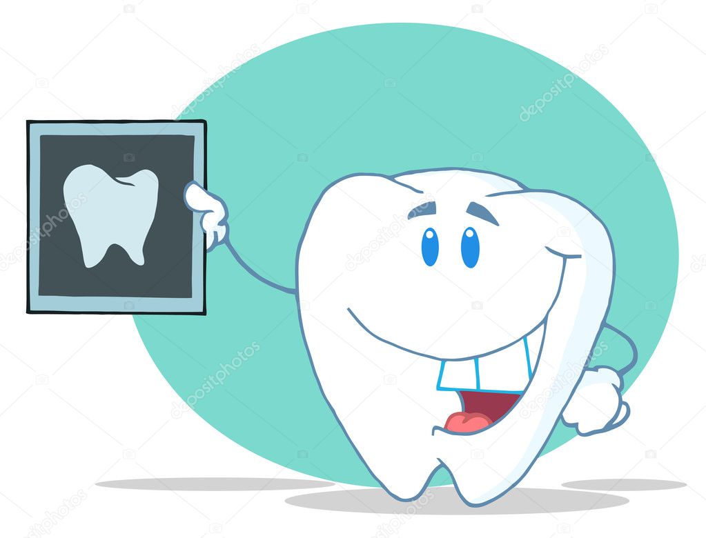 Tooth Character Holding Up A Dental X Ray — Stock Photo © HitToon 4726096