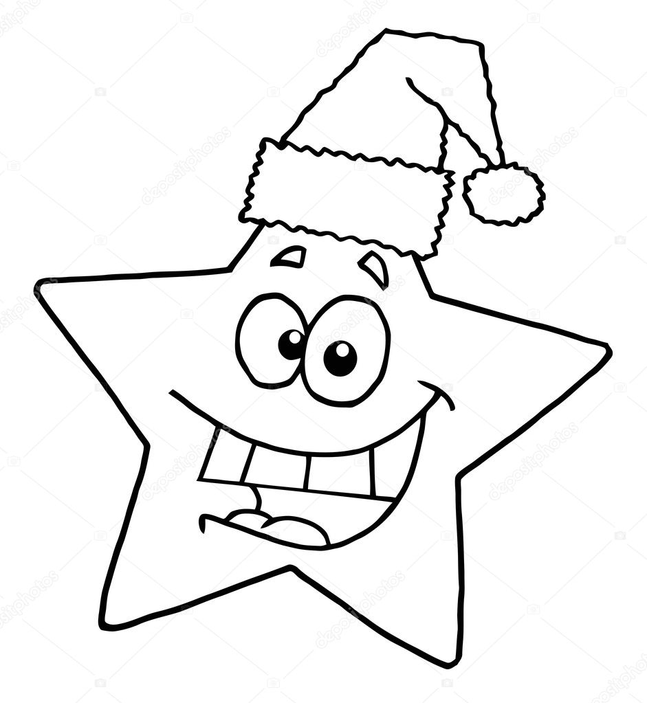 Outlined Happy Christmas Star Smiling