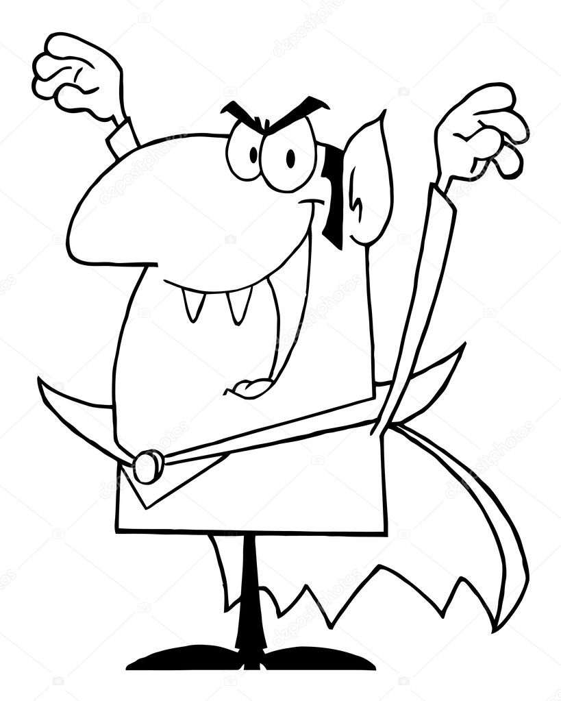 cartoon dracula black and white