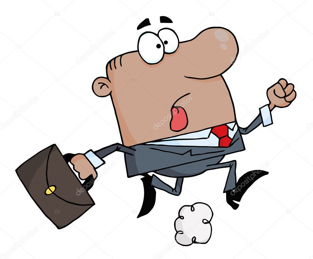 African American Businessman Running Carrying A Briefcase To Work