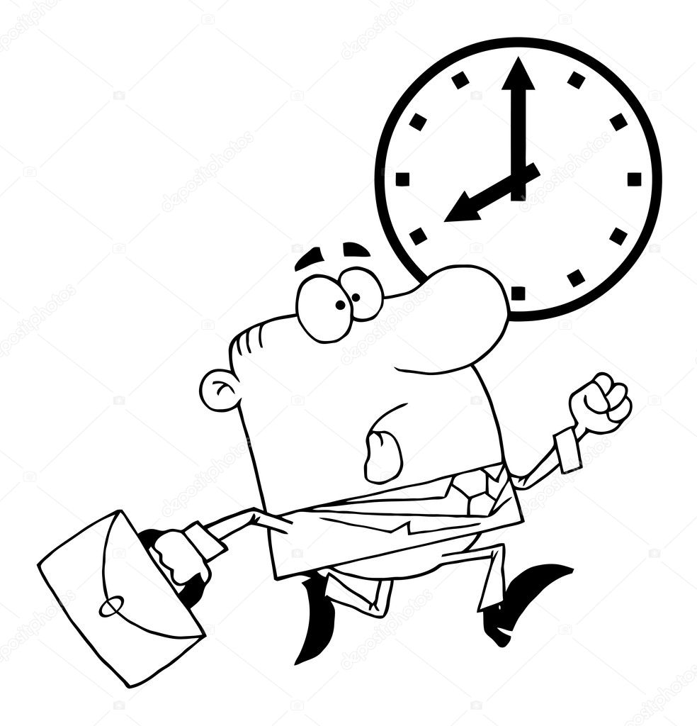 Coloring Page Outline Of A Hurried Businessman Running Past A Clock