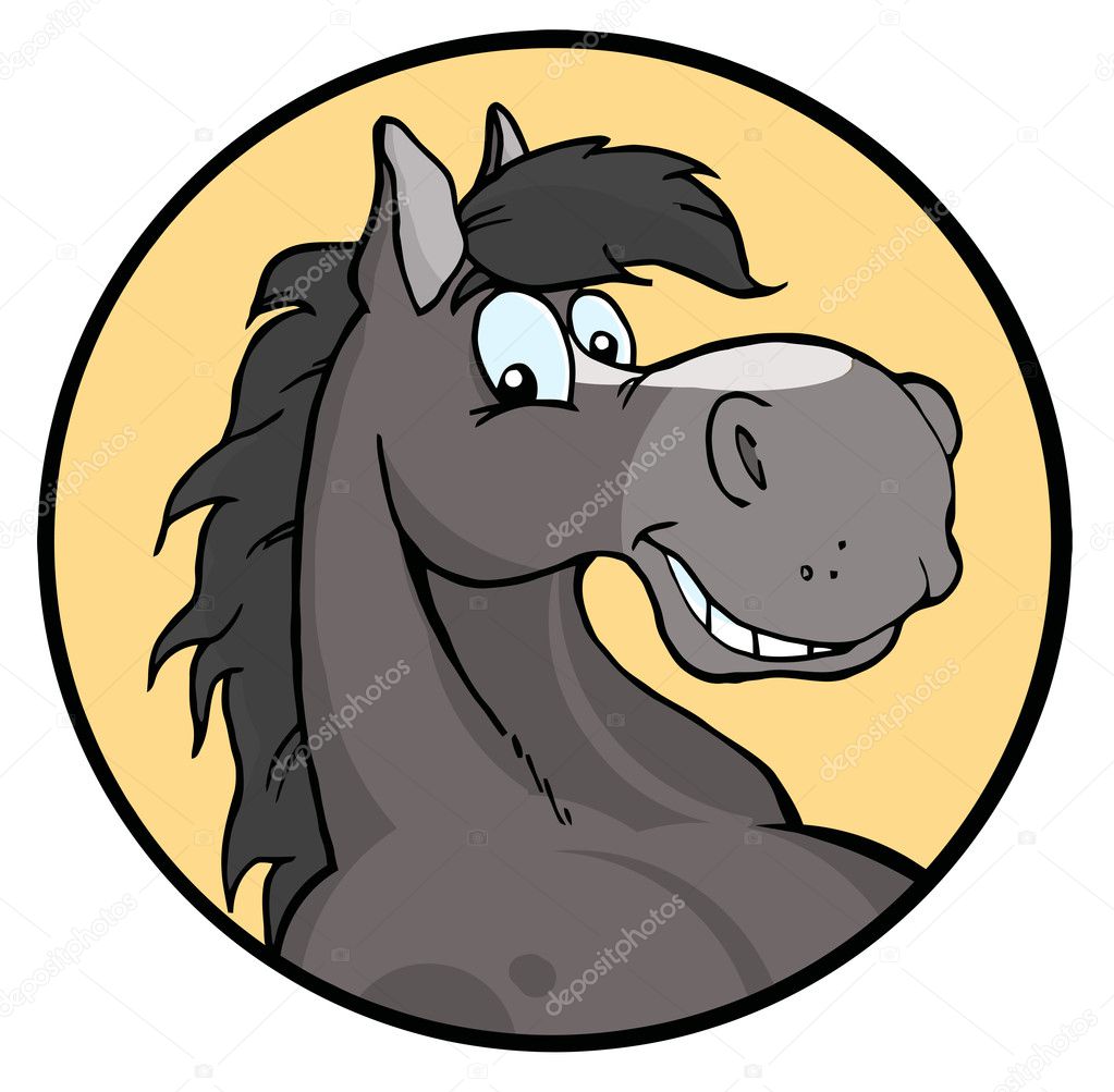 Happy Gray Horse Face Over A Yellow Circle